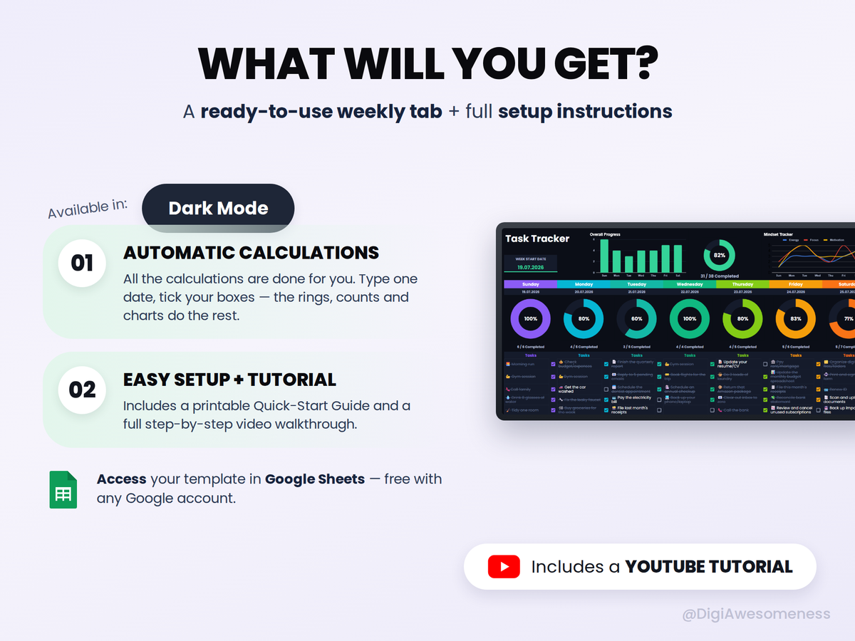 Weekly Task Tracker – Google Sheets To-Do List with Mood Tracker