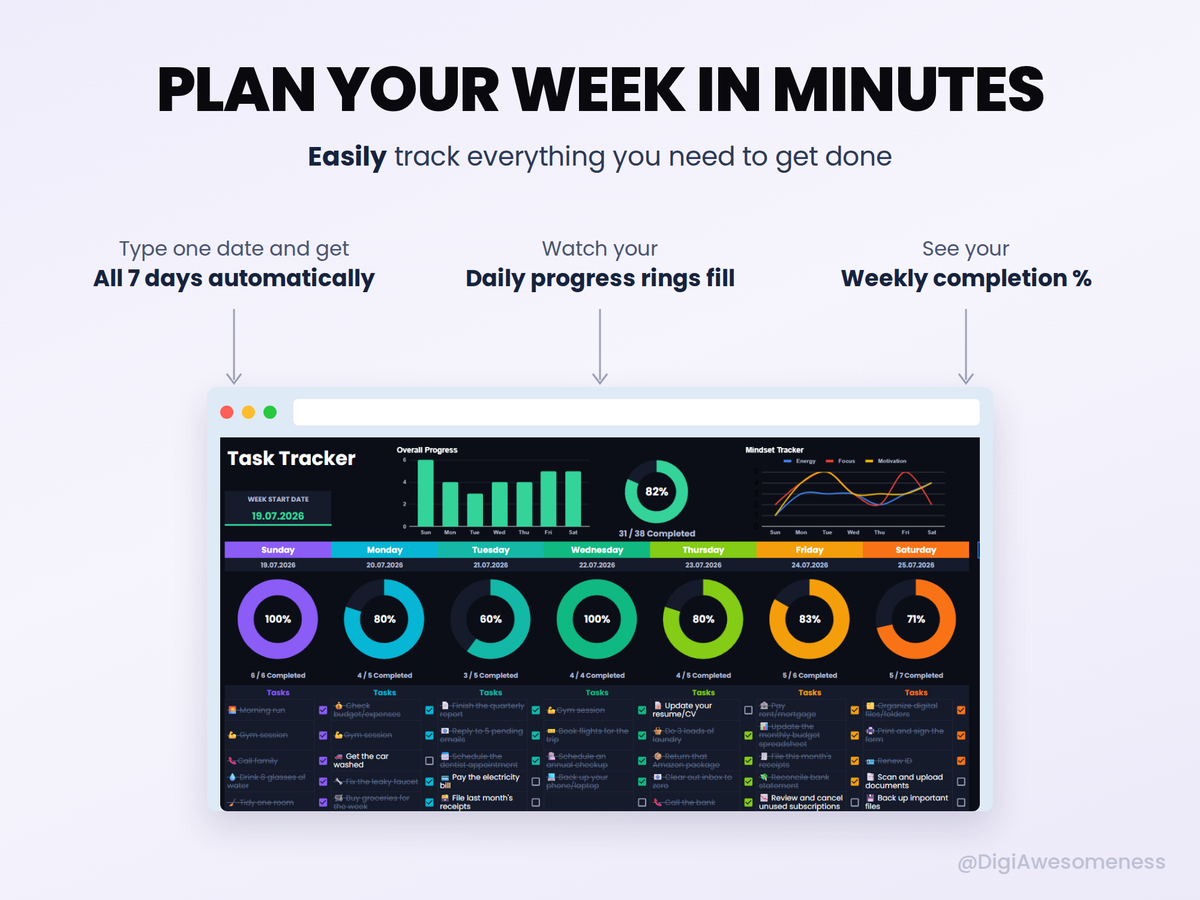 Weekly Task Tracker – Google Sheets To-Do List with Mood Tracker