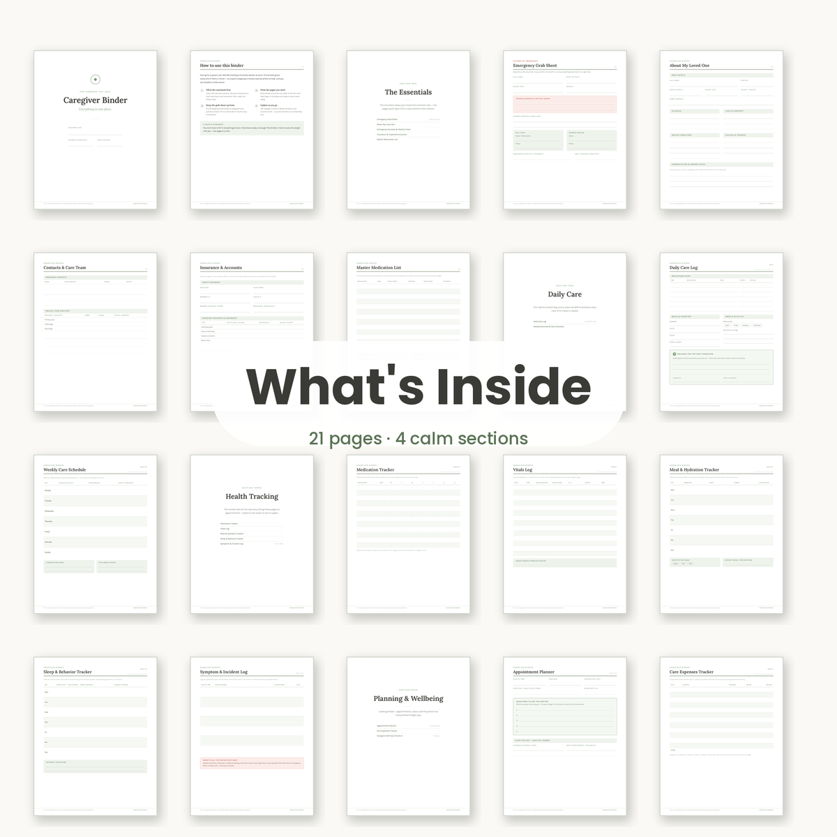 Caregiver Binder Printable – Elderly Care Planner & Med Tracker