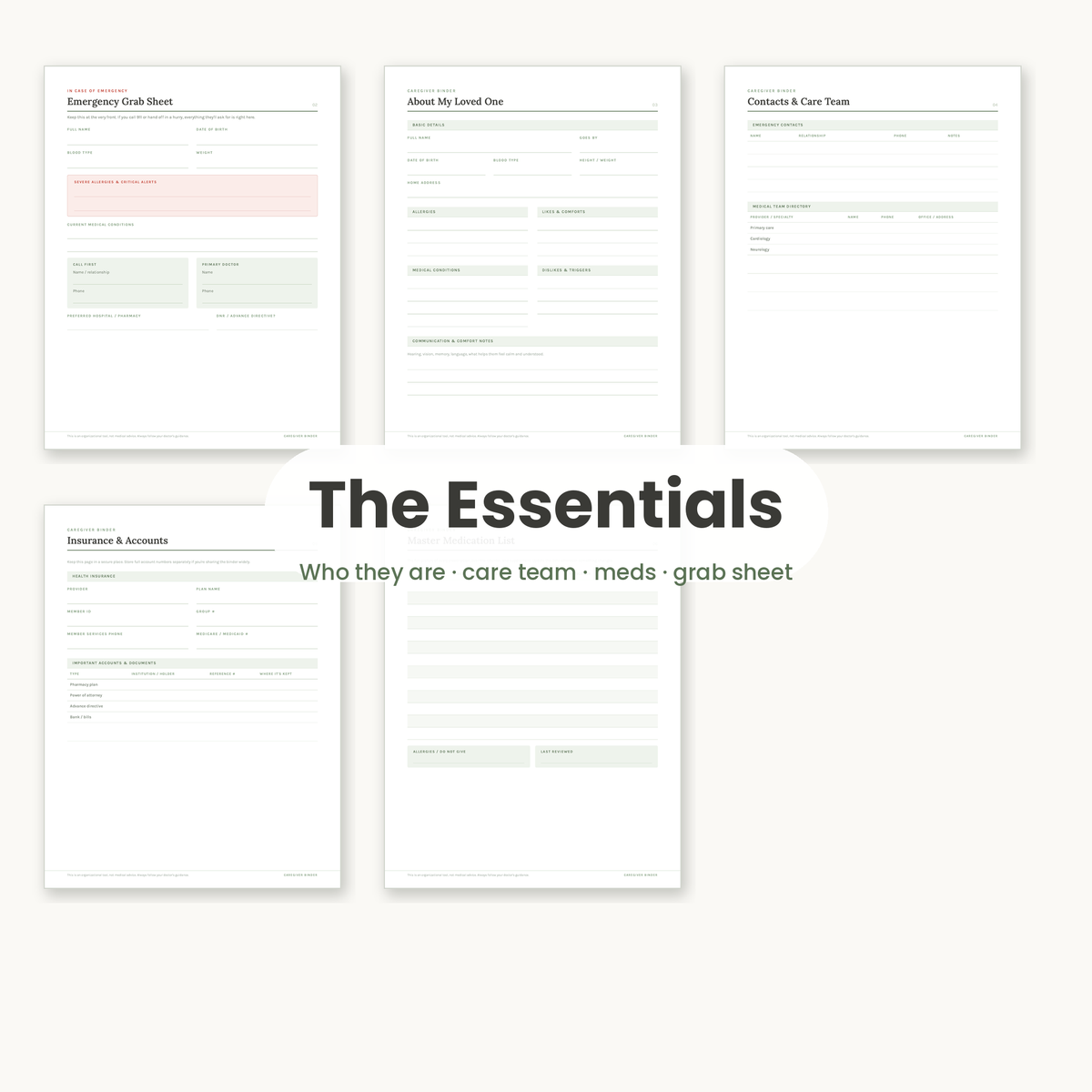 Caregiver Binder Printable – Elderly Care Planner & Med Tracker