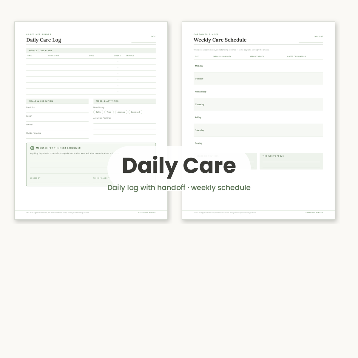 Caregiver Binder Printable – Elderly Care Planner & Med Tracker