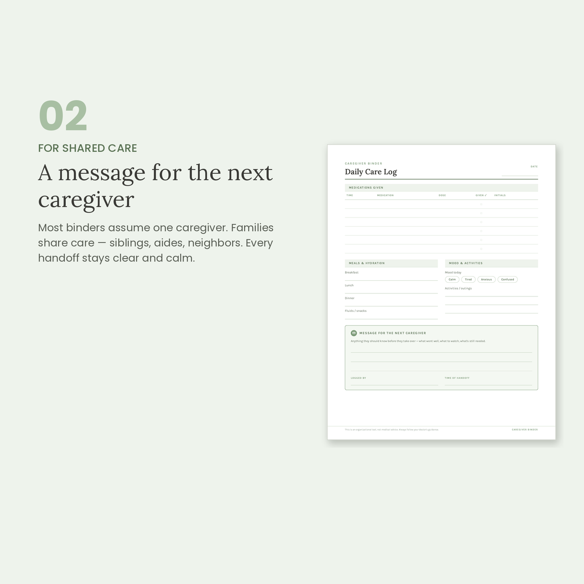 Caregiver Binder Printable – Elderly Care Planner & Med Tracker