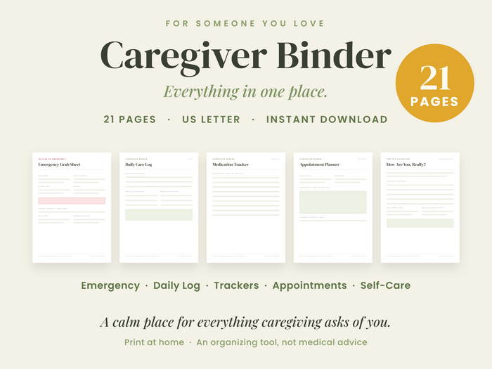 Caregiver Binder Printable – Elderly Care Planner & Med Tracker